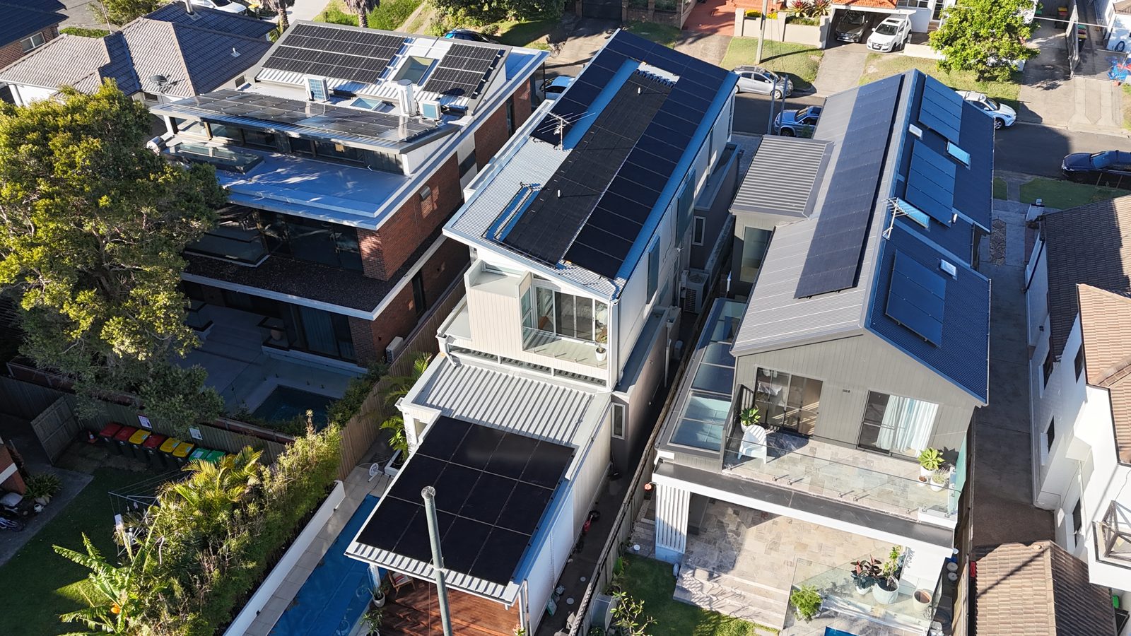 Aerial view of a recent Infinite Electrical & Solar install on Sydney's Eastern Suburbs