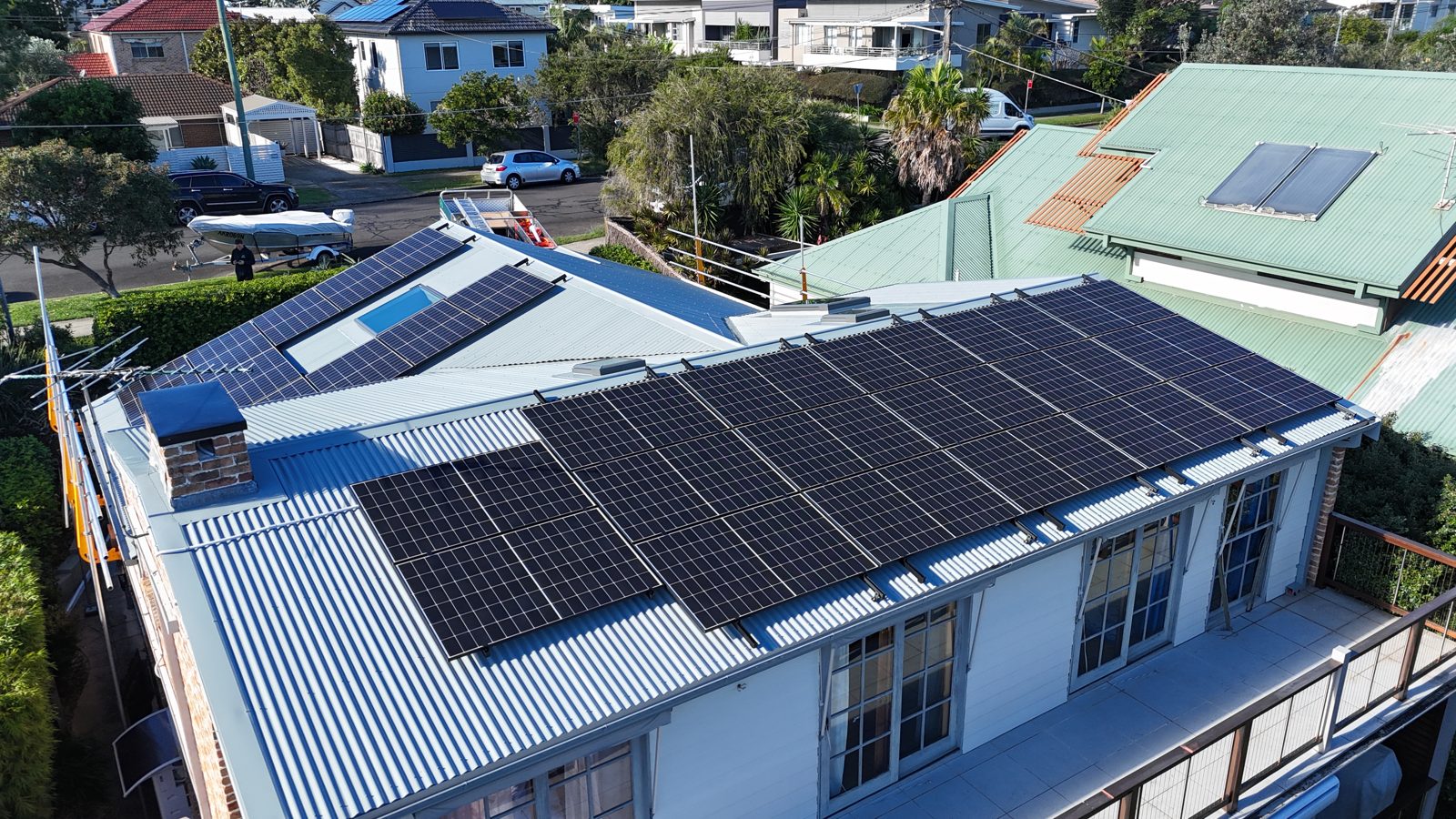 Aerial view of a recent Infinite Electrical & Solar install on Sydney's Eastern Suburbs