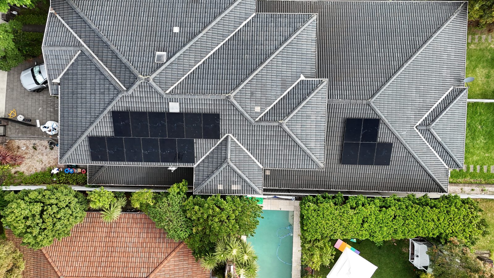 Aerial view of a recent Infinite Electrical & Solar install on Sydney's Northern Beaches