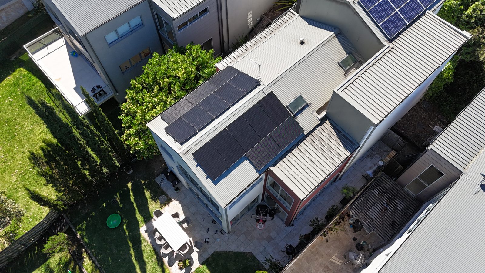 Aerial view of a recent Infinite Electrical & Solar install on Sydney's Eastern Suburbs