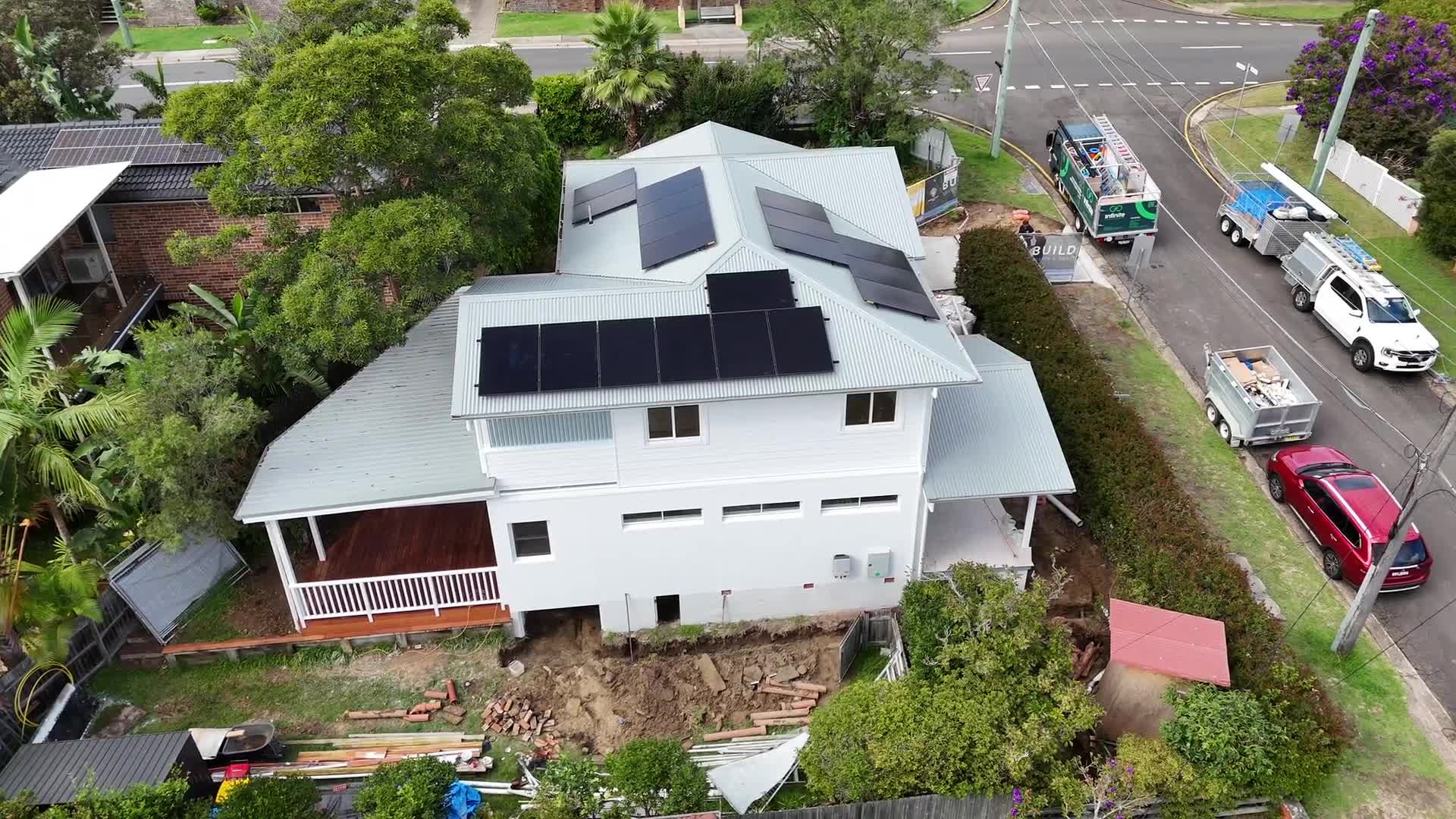 Aerial view of a recent Infinite Electrical & Solar install on Sydney's Eastern Suburbs
