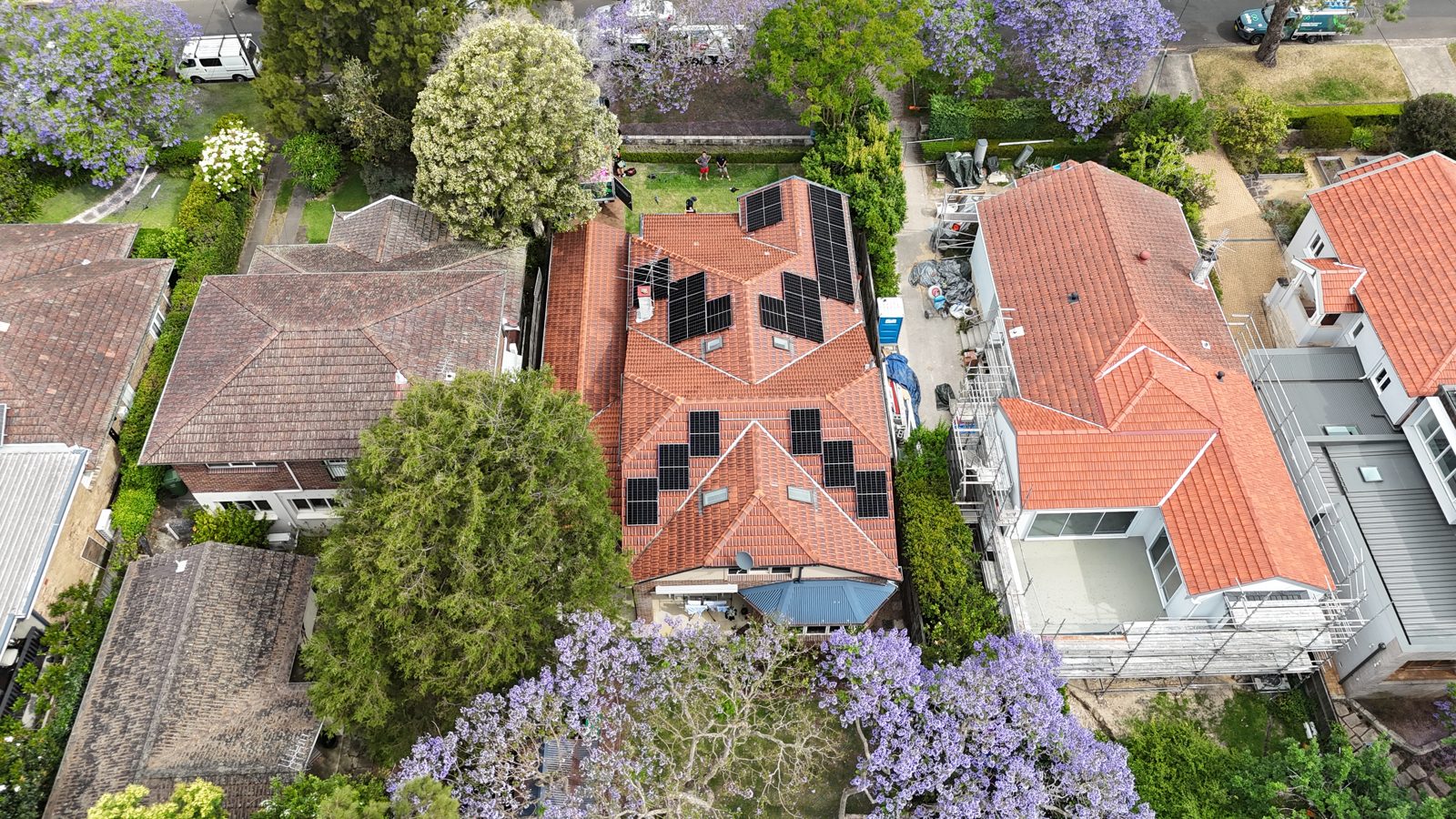 Aerial view of a recent Infinite Electrical & Solar install on Sydney's Eastern Suburbs