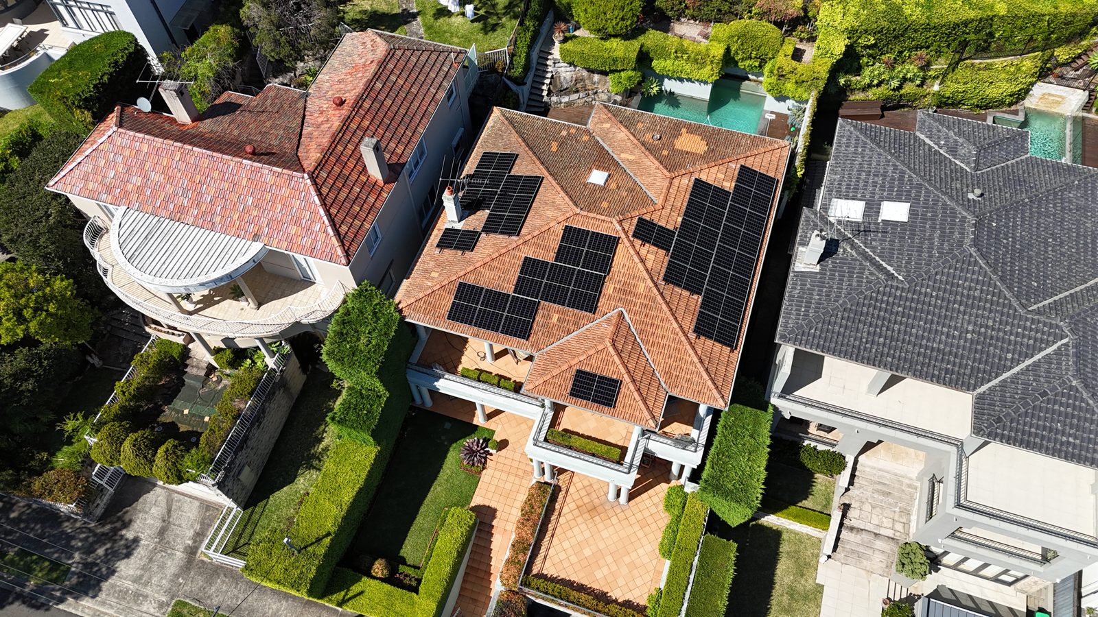 Aerial view of a recent Infinite Electrical & Solar install on Sydney's North Shore