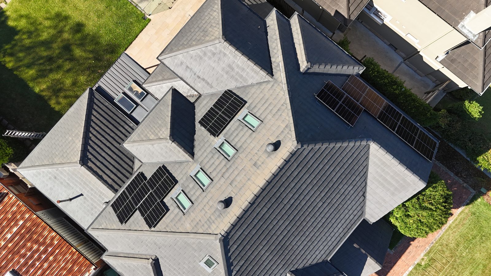 Aerial view of a recent Infinite Electrical & Solar install on Sydney's lower North Shore
