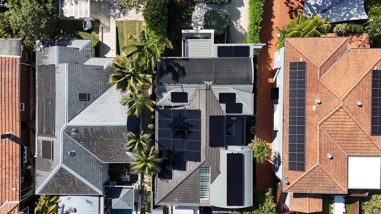 Aerial view of a recent Infinite Electrical & Solar install on Sydney's Northern Beaches