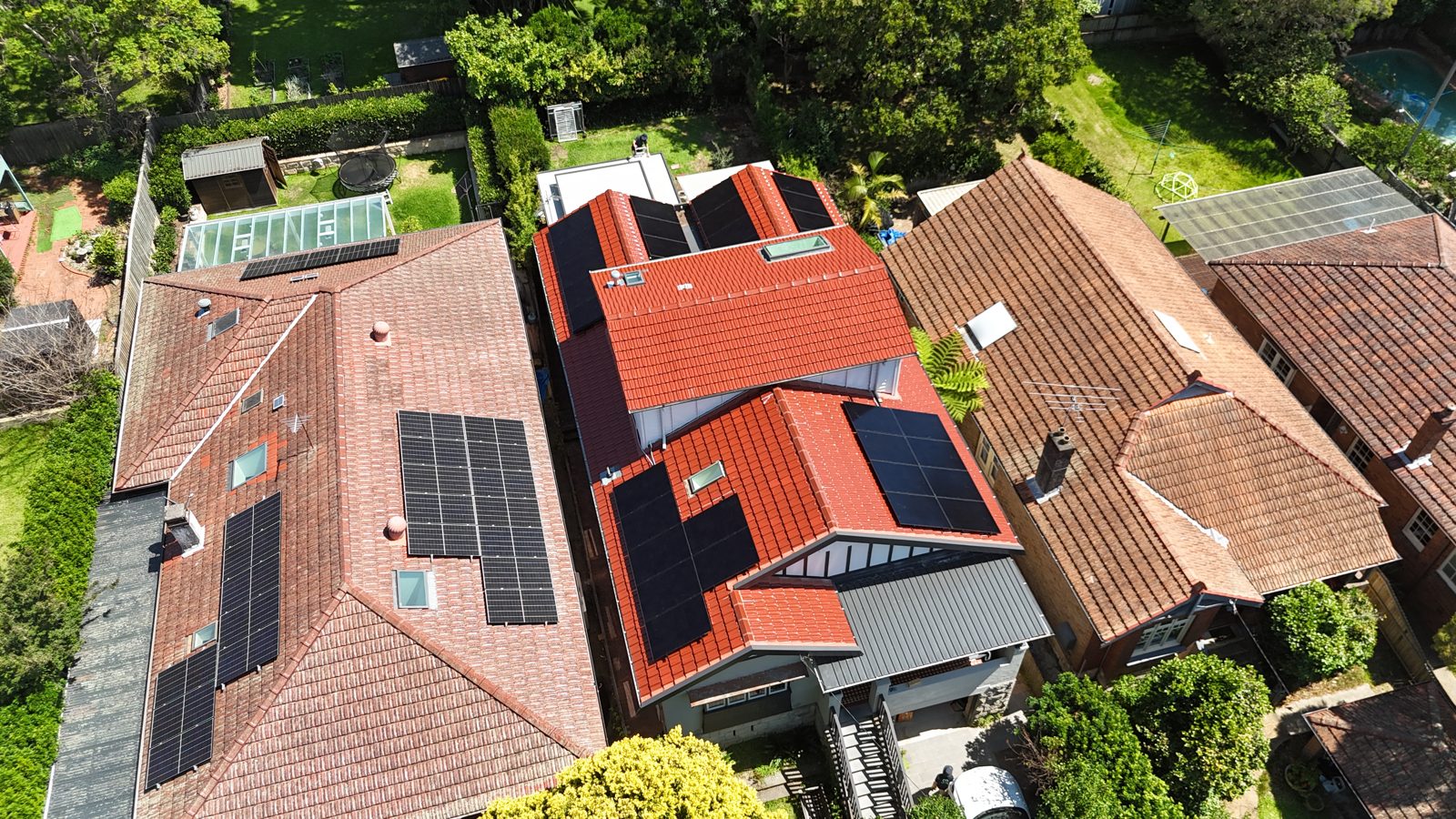 Aerial view of a recent Infinite Electrical & Solar install on Sydney's Northern Beaches