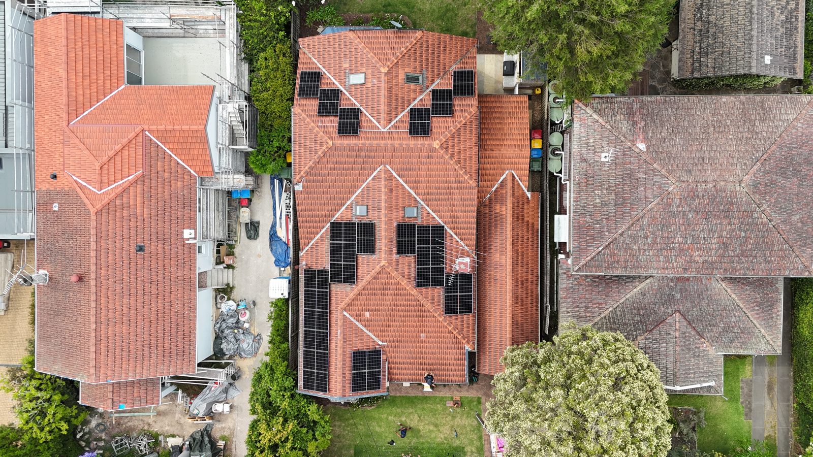 Aerial view of a recent Infinite Electrical & Solar install on Sydney's North Shore
