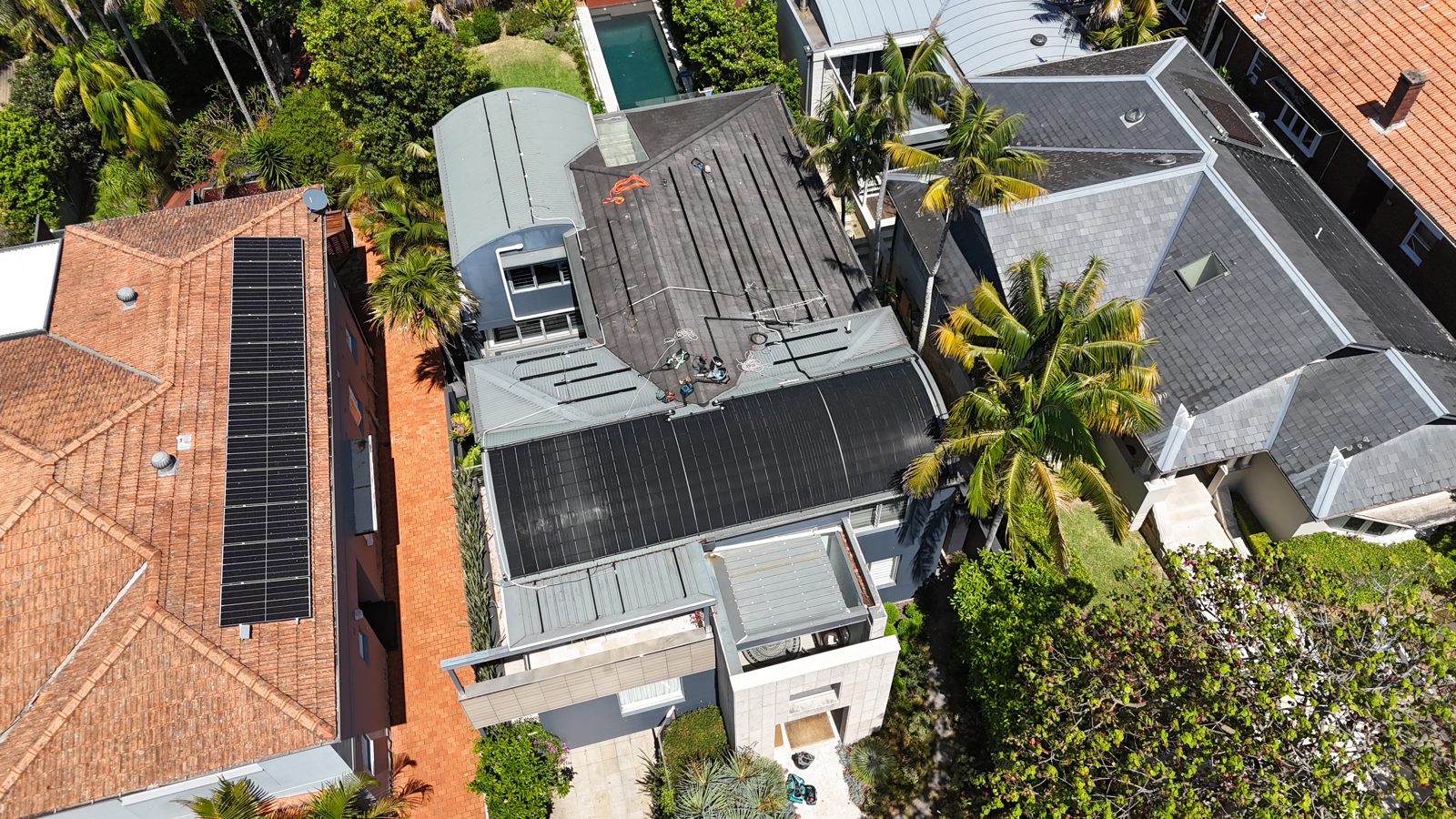Aerial view of a recent Infinite Electrical & Solar install on Sydney's lower North Shore