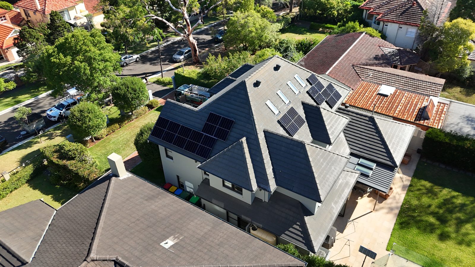 Aerial view of a recent Infinite Electrical & Solar install on Sydney's Northern Beaches
